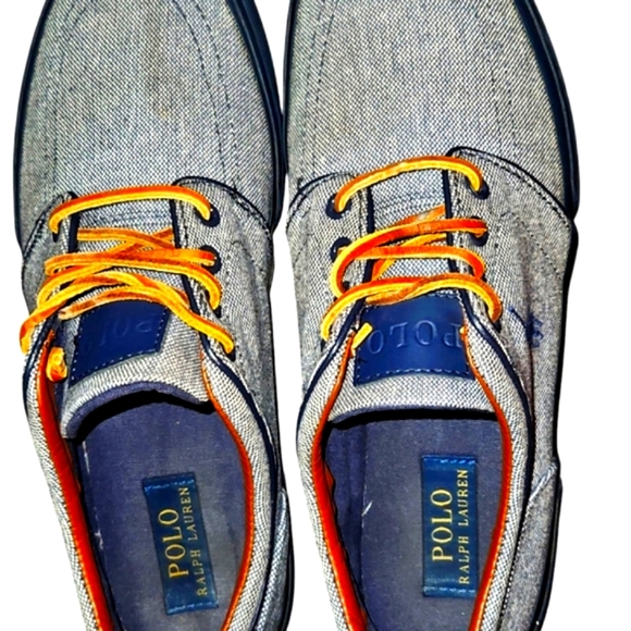 Polo by Ralph Lauren Faxon Low Gray and Blue Sneakers Casual Canvas Men 10D - Picture 3 of 7